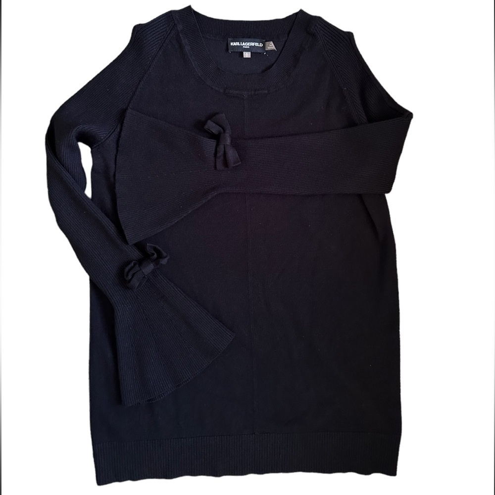 Karl Lagerfeld Paris Bell Sleeve w/Bow Accent Sweater Cut Out  Black Small